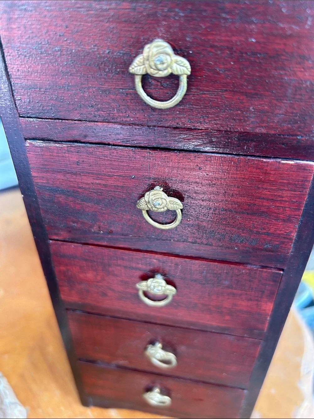 Small Red Wood 5-Drawer Jewelry Organizer